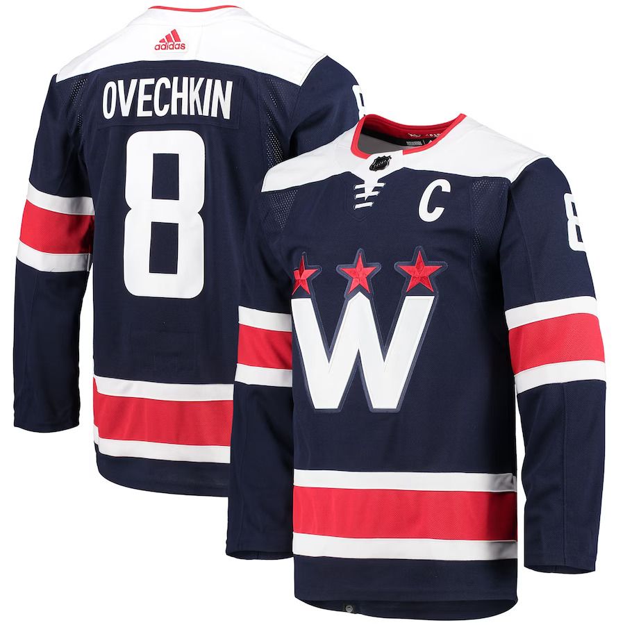 Men Washington Capitals 8 Alexander Ovechkin adidas Navy Alternate Captain Patch Primegreen Authentic Pro Player NHL Jersey